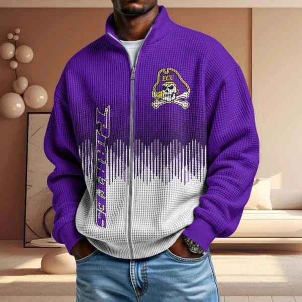 East Carolina Pirates Full Zip Hoodies 2027 Men Waffle Knit Long Sleeve Sweatshirt