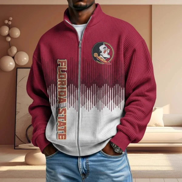 Florida State Seminoles Full Zip Hoodies 2027 Men Waffle Knit Long Sleeve Sweatshirt
