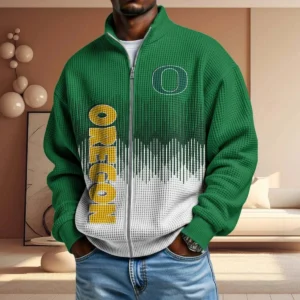 Oregon Ducks Full Zip Hoodies 2027 Men Waffle Knit Long Sleeve Sweatshirt