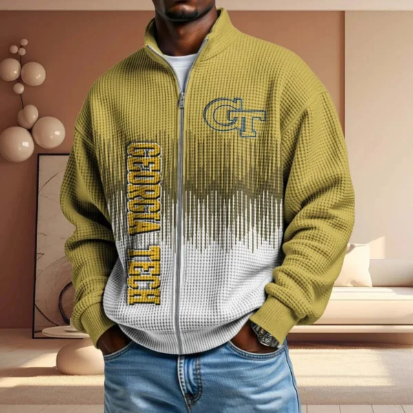 Georgia Tech Yellow Jackets Full Zip Hoodies 2027 Men Waffle Knit Long Sleeve Sweatshirt