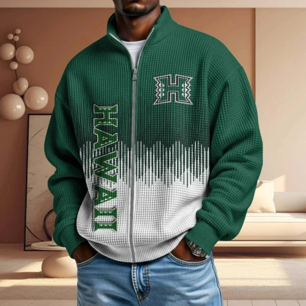 Hawaii Rainbow Warriors Full Zip Hoodies 2027 Men Waffle Knit Long Sleeve Sweatshirt