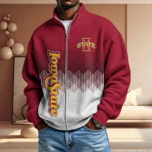 Iowa State Cyclones Full Zip Hoodies 2027 Men Waffle Knit Long Sleeve Sweatshirt