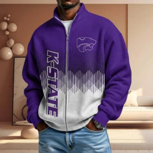 Kansas State Wildcats Full Zip Hoodies 2027 Men Waffle Knit Long Sleeve Sweatshirt