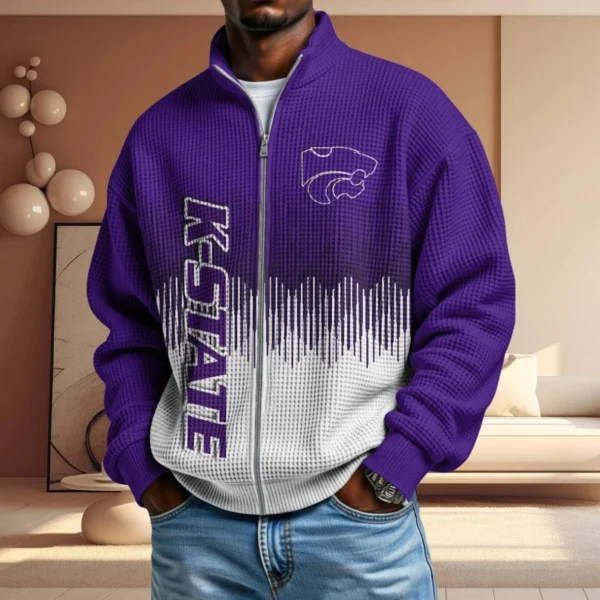 Kansas State Wildcats Full Zip Hoodies 2027 Men Waffle Knit Long Sleeve Sweatshirt