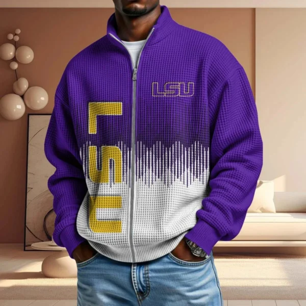 LSU Tigers Full Zip Hoodies 2027 Men Waffle Knit Long Sleeve Sweatshirt
