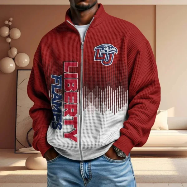 Liberty Flames Full Zip Hoodies 2027 Men Waffle Knit Long Sleeve Sweatshirt