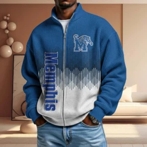 Memphis Tigers Full Zip Hoodies 2027 Men Waffle Knit Long Sleeve Sweatshirt