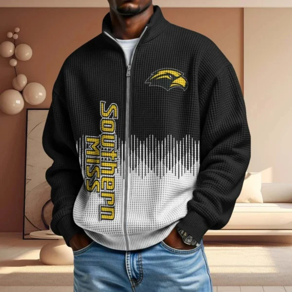 Southern Miss Golden Eagles Full Zip Hoodies 2027 Men Waffle Knit Long Sleeve Sweatshirt