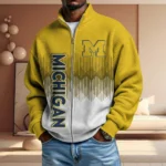 Michigan Wolverines Full Zip Hoodies 2027 Men Waffle Knit Long Sleeve Sweatshirt