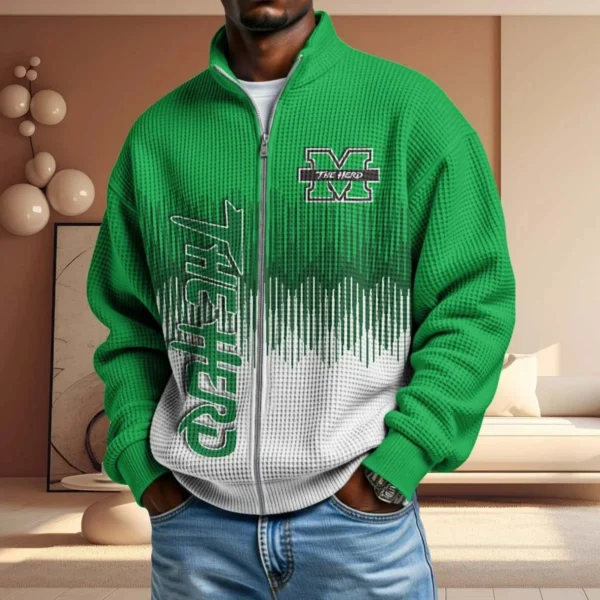 Marshall Thundering Herd Full Zip Hoodies 2027 Men Waffle Knit Long Sleeve Sweatshirt