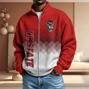 NC State Wolfpack Full Zip Hoodies 2027 Men Waffle Knit Long Sleeve Sweatshirt