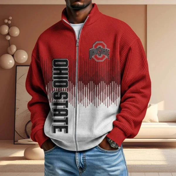 Ohio State Buckeyes Full Zip Hoodies 2027 Men Waffle Knit Long Sleeve Sweatshirt