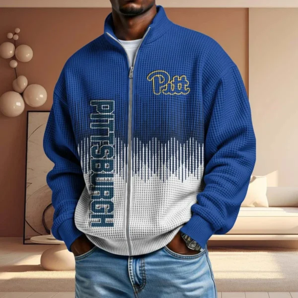 Pittsburgh Panthers Full Zip Hoodies 2027 Men Waffle Knit Long Sleeve Sweatshirt