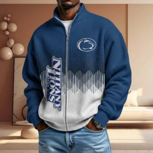 Penn State Nittany Lions Full Zip Hoodies 2027 Men Waffle Knit Long Sleeve Sweatshirt
