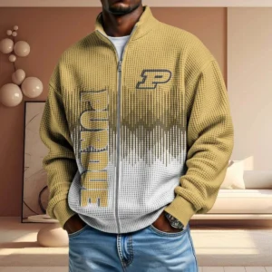 Purdue Boilermakers Full Zip Hoodies 2027 Men Waffle Knit Long Sleeve Sweatshirt