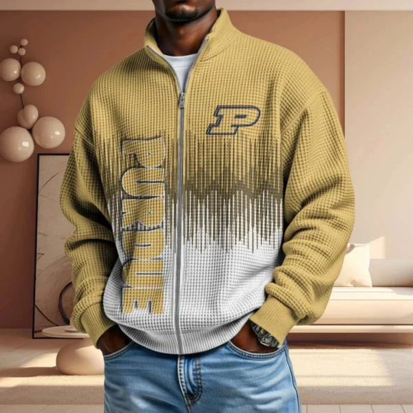 Purdue Boilermakers Full Zip Hoodies 2027 Men Waffle Knit Long Sleeve Sweatshirt
