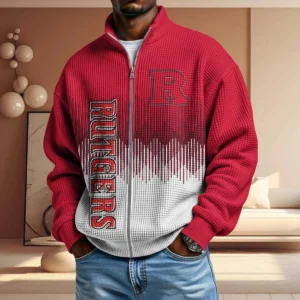 Rutgers Scarlet Knights Full Zip Hoodies 2027 Men Waffle Knit Long Sleeve Sweatshirt