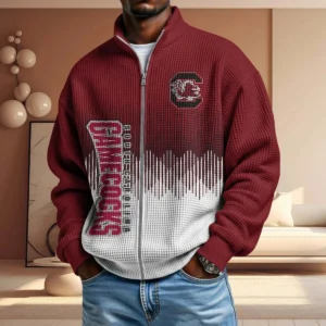 South Carolina Gamecocks Full Zip Hoodies 2027 Men Waffle Knit Long Sleeve Sweatshirt
