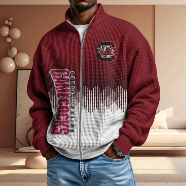 South Carolina Gamecocks Full Zip Hoodies 2027 Men Waffle Knit Long Sleeve Sweatshirt
