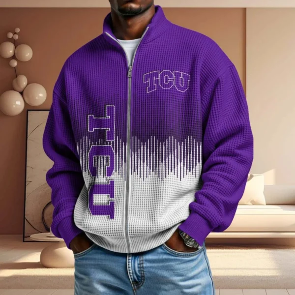 TCU Horned Frogs Full Zip Hoodies 2027 Men Waffle Knit Long Sleeve Sweatshirt