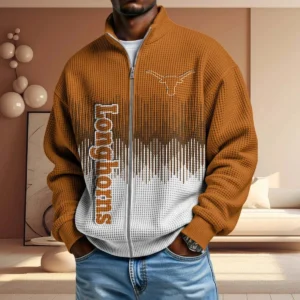 Texas Longhorns Full Zip Hoodies 2027 Men Waffle Knit Long Sleeve Sweatshirt