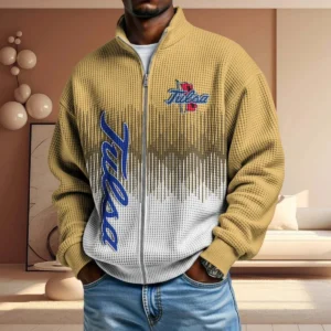 Tulsa Golden Hurricane Full Zip Hoodies 2027 Men Waffle Knit Long Sleeve Sweatshirt