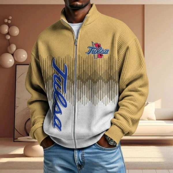 Tulsa Golden Hurricane Full Zip Hoodies 2027 Men Waffle Knit Long Sleeve Sweatshirt