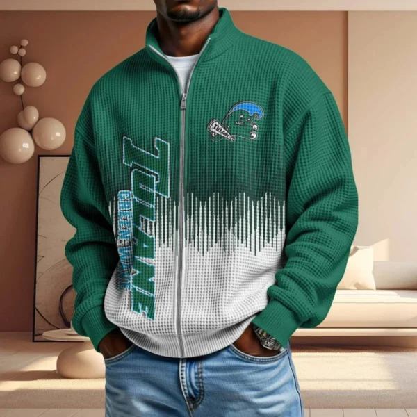 Tulane Green Wave Full Zip Hoodies 2027 Men Waffle Knit Long Sleeve Sweatshirt