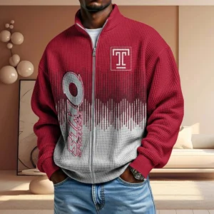 Temple Owls Full Zip Hoodies 2027 Men Waffle Knit Long Sleeve Sweatshirt