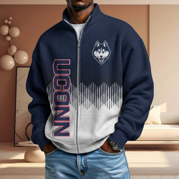 UConn Huskies Full Zip Hoodies 2027 Men Waffle Knit Long Sleeve Sweatshirt