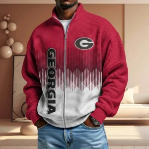Georgia Bulldogs Full Zip Hoodies 2027 Men Waffle Knit Long Sleeve Sweatshirt