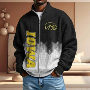 Iowa Hawkeyes Full Zip Hoodies 2027 Men Waffle Knit Long Sleeve Sweatshirt