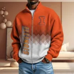 Illinois Fighting Illini Full Zip Hoodies 2027 Men Waffle Knit Long Sleeve Sweatshirt