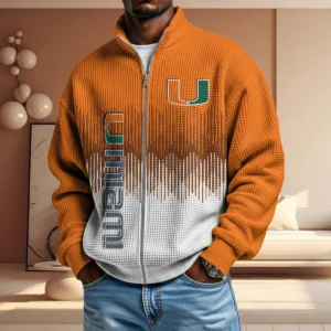 Miami Hurricanes Full Zip Hoodies 2027 Men Waffle Knit Long Sleeve Sweatshirt