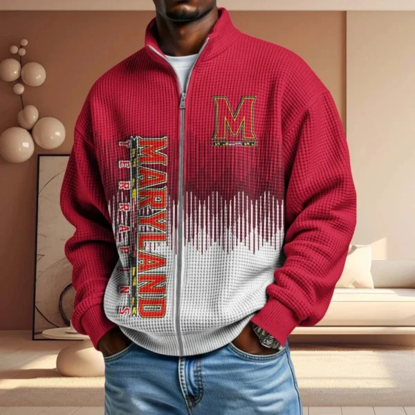 Maryland Terrapins Full Zip Hoodies 2027 Men Waffle Knit Long Sleeve Sweatshirt