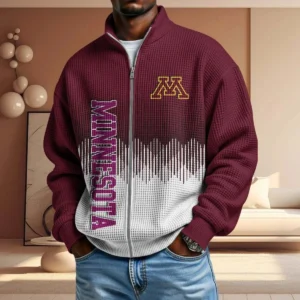 Minnesota Golden Gophers Full Zip Hoodies 2027 Men Waffle Knit Long Sleeve Sweatshirt