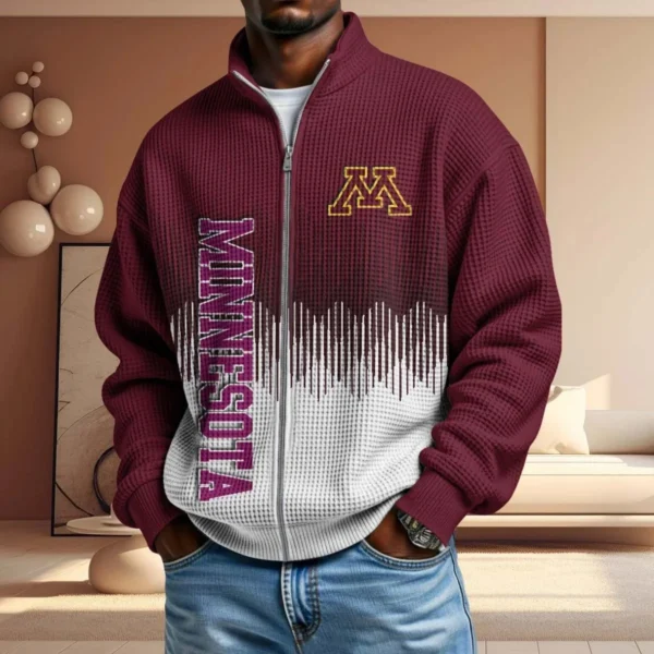 Minnesota Golden Gophers Full Zip Hoodies 2027 Men Waffle Knit Long Sleeve Sweatshirt