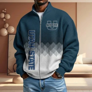 Utah State Aggies Full Zip Hoodies 2027 Men Waffle Knit Long Sleeve Sweatshirt