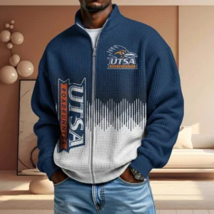 UTSA Roadrunners Full Zip Hoodies 2027 Men Waffle Knit Long Sleeve Sweatshirt