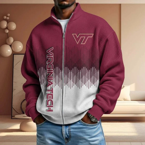 Virginia Tech Hokies Full Zip Hoodies 2027 Men Waffle Knit Long Sleeve Sweatshirt