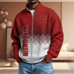 Wisconsin Badgers Full Zip Hoodies 2027 Men Waffle Knit Long Sleeve Sweatshirt