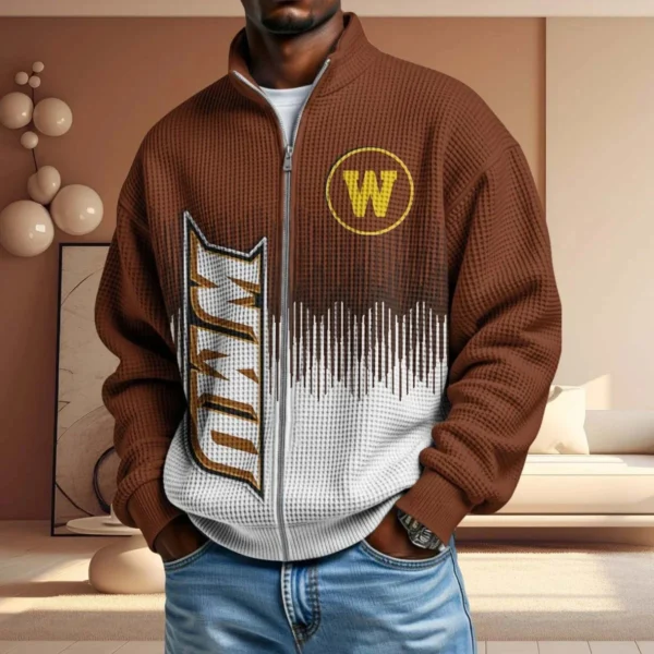 Western Michigan Broncos Full Zip Hoodies 2027 Men Waffle Knit Long Sleeve Sweatshirt