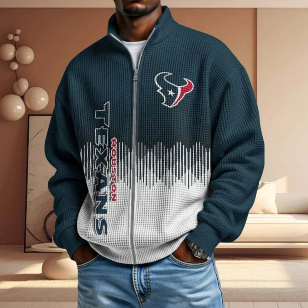 Houston Texans Men’s Full Zip Waffle Knit Long Sleeve Sweatshirt