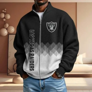 Las Vegas Raiders Men’s Full Zip Waffle Knit Long Sleeve Sweatshirt
