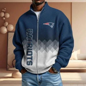 New England Patriots Men’s Full Zip Waffle Knit Long Sleeve Sweatshirt