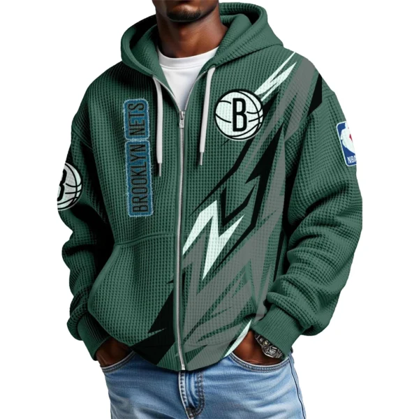 Brooklyn Nets Full-Zip Hooded Sweatshirt Waffle Knit 2027