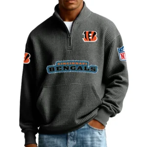 Cincinnati Bengals Men’s Quarter Zip Pullover Sweatshirt Waffle Knit Pocket New 2026 Limited