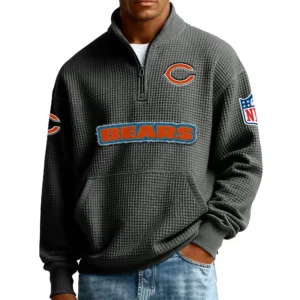 Chicago Bears Men’s Quarter Zip Pullover Sweatshirt Waffle Knit Pocket New 2026 Limited