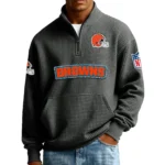 Cleveland Browns Men’s Quarter Zip Pullover Sweatshirt Waffle Knit Pocket New 2026 Limited