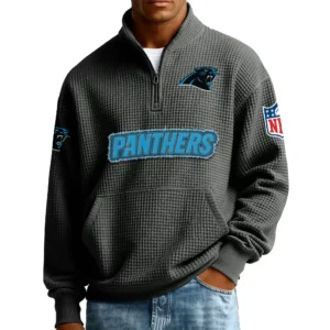 Carolina Panthers Men’s Quarter Zip Pullover Sweatshirt Waffle Knit Pocket New 2026 Limited
